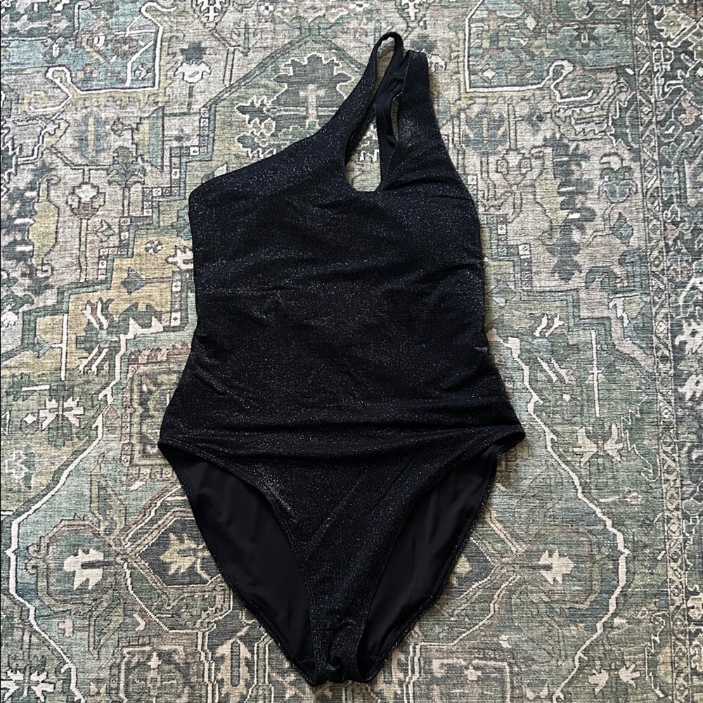 Old Navy Black One Shoulder Shine Swimsuit Women's Large - Picture 6 of 10